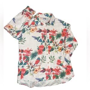 NWOT  Hopper Island Linen Blend Easy-Care Relaxed Long Sleeve Shirt Humming bird